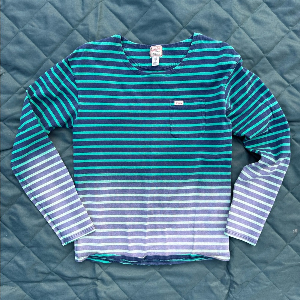 Scotch & Soda Blue and Green Striped Long Sleeve Heavy Weight Tee